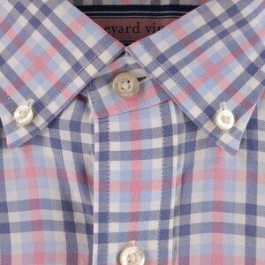 Vineyard Vines Oxford Plaid Pink Long Sleeve Button Up Shirt Large Murray Men